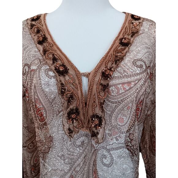 VINTAGE WET SEAL Y2K 90s Sheer‎ Top M Beaded Blouse Boho Coquette Art to Wear - Picture 3 of 11
